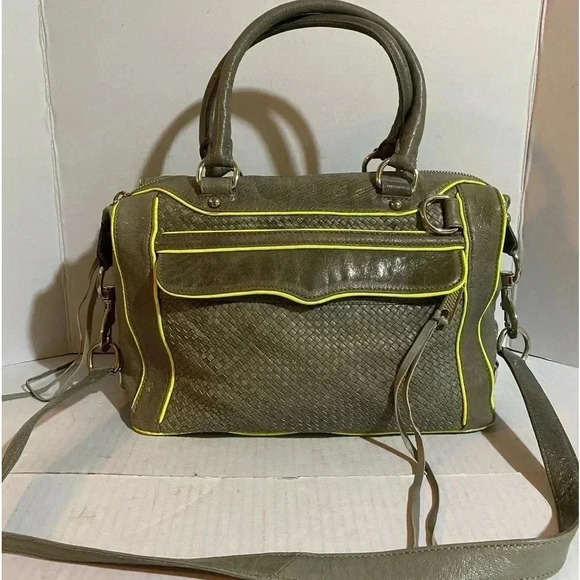 Rebecca Minkoff grey green leather satchel handbag - Picture 1 of 14